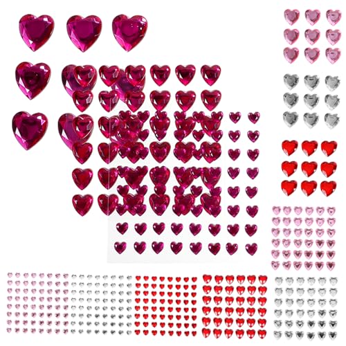 12 Blatt Herzgemälde Acryl Aufkleber Rhinestone Gesichts und Nagelstickers für Make Up Hochzeiten und Geburtstagsdeko von OATIPHO