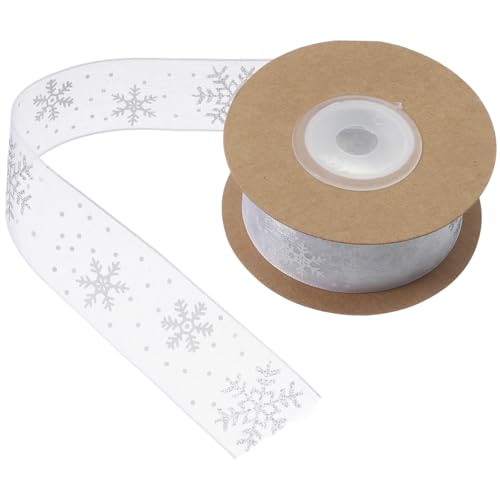 OATIPHO 1 Rolle Silberes Schneeflockenband Bänder für Handwerk Wickelband Schneeband Winterbänder Band für Blumenstrauß glitzerndes Schneeflockenband Chiffon Weiß von OATIPHO