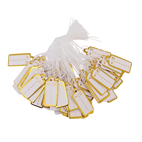 OATIPHO 1 Satz Handgeschriebene Papier Preisetiketten Für Schmuck Praktische Hängeschilder Mit Schnur Für Einzelhandel Supermärkte Und Geschäfte Goldrand 500 Stück von OATIPHO