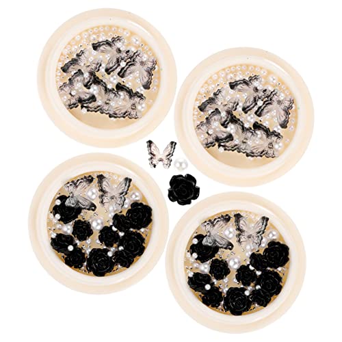 OATIPHO 1 Satz Schwarze Kamelien -strasssteine Nagel Charms Strass-anhänger Blumenstrassnägel Nagelanhänger Und Edelsteine Nagelgesteine ​​und Juwelen Nagelschmuck Strass Harz 4boxen von OATIPHO