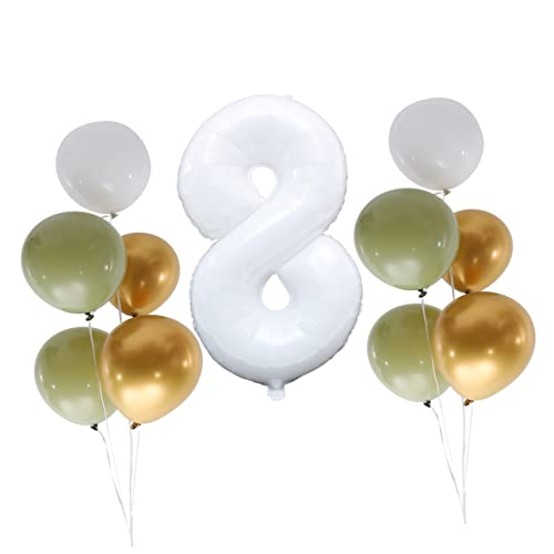 OATIPHO Ballons Weiße Verzierungen 1 Satz Zahlenballon acht Luft Buchstaben groß Feier grüne Luft weiße Luft Geburtstags für 8 Jahre Nummer 8 Ballon Strauß schmücken Requisiten Emulsion von OATIPHO