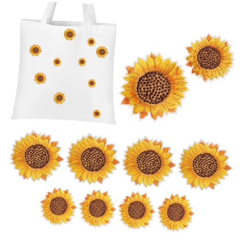 OATIPHO 10 Stück Teiliges Bestickte Sonnenblumen Patches Kleine und Große Applikationen zum Aufnähen und Aufbügeln Dekorative Stoffflicken für Rucksäcke Kleidung DIY Reparatur und von OATIPHO
