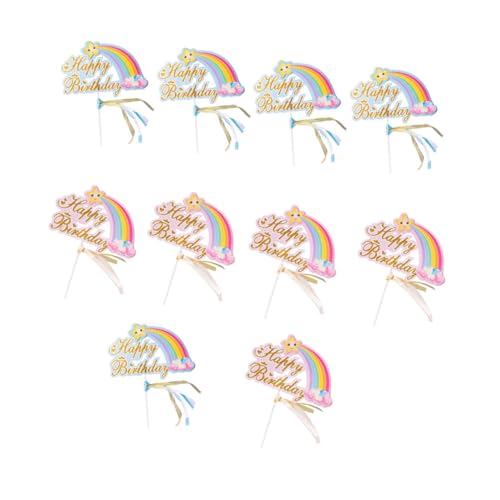 OATIPHO 10st Geburtstagstorte Einfügen Claud-cupcake-topper Weihnachtskuchen Picks Regenbogenkuchen Regenbogen-cupcake-förmchen Regenbogenkuchen Pick Dreifarbig Papier Zutaten von OATIPHO