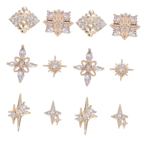 OATIPHO 12 Stück Nail Strass-kit Runden Edelsteine Hotfix Reiz Nagel Charms Strasssteine ​​nagelchark Kit Nägel Kunst Nagelschmuck Und Charms Sortiert Erwachsene Gefälscht Zirkon Golden von OATIPHO