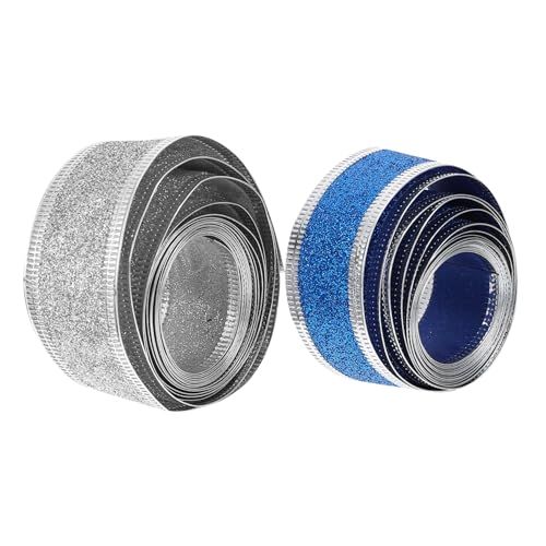 OATIPHO 2 Rollen Weihnachts Geschenkband Breit aus Hochwertigem Silber und Blau Multifunktional Glitzernd Wiederverwendbar zum Verpacken Basteln und Dekorieren bei Festen und Partys von OATIPHO