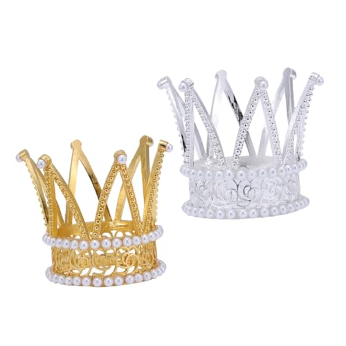 OATIPHO 2 Stück Perlenkrone Kuchen Dekoration für Geburtstagsfeiern Hochzeiten und Shower Stilvolle Tortenornamente für Unvergessliche Feiern Goldene und Silberne Krone von OATIPHO