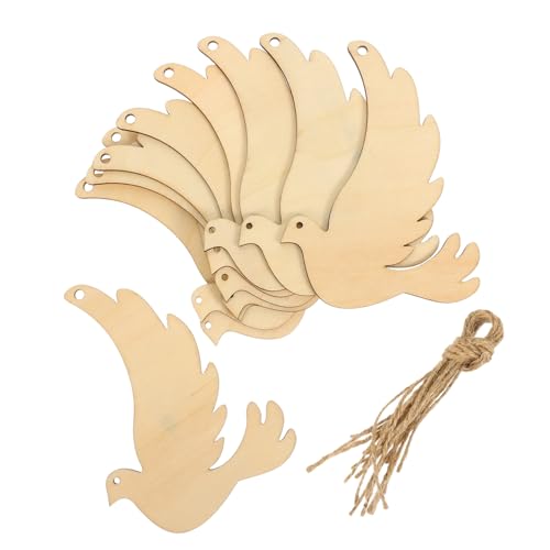 OATIPHO 20 Stück Anhänger aus Holz Vögel zum Basteln klein Rohling zum Dekorieren ausgeschnitten DIY -Handwerksbedarf rustikal Vogelscheiben aus Holz unfertige Holzscheiben Hanfseil Beige von OATIPHO