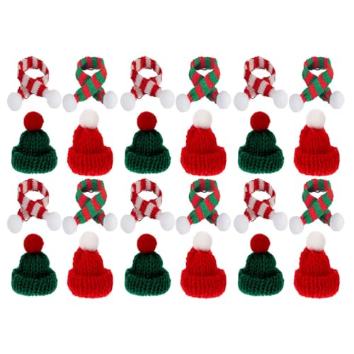 OATIPHO 24st Mini Weihnachtsmütz, Mini Strickmützen und Schal Set, Mini-weihnachtslutschermütze Weihnachten Weinflasche Schal Weihnachtspuppenhüte Kleine Hüte von OATIPHO