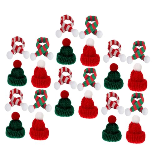 OATIPHO 24st Mini-mütze Weihnachtshaustierschal Mini-weihnachtslutschermütze Weihnachten Weinflasche Schal Gnomenhut Weihnachtspuppenhüte Kleine Hüte Weihnachtsbaum Garn Bastelmaterial von OATIPHO