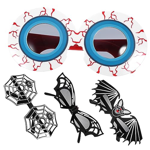 OATIPHO 4 Stück Halloween Partybrillen mit Kreativen Designs Lustige Kostüm Accessoires für Unvergessliche Feiern Augen mit Fledermaus und Spinnennetz von OATIPHO