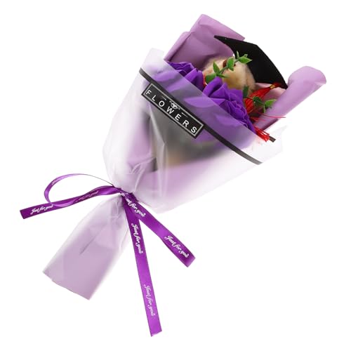 OATIPHO Dr. Bärenstrauß Bärenblumenstrauß Absolventen-blumenstrauß Als Geschenk Abschlussbärenstrauß Absolventenzubehör Blumenstrauß-Ornament Blumenbär Karikatur Bankett Violett von OATIPHO