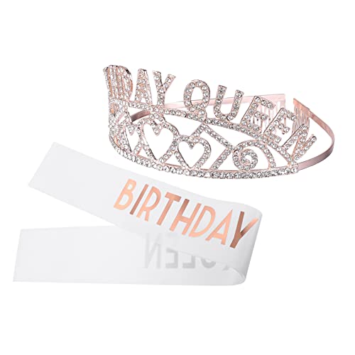 OATIPHO Geburtstagskrone mit Schärpe für Teiliges Roségold Tiara Glitzer Schärpe Dekoration für Geburtstagsfeiern und Foto Requisiten von OATIPHO
