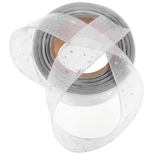 OATIPHO Weißes Chiffonband Breites Dekorationsband für Halloween Hochzeiten Geburtstagsfeiern und DIY Leichtes Atmungsaktives Material mit Luxuriösem Sternen Silberfolien Design von OATIPHO