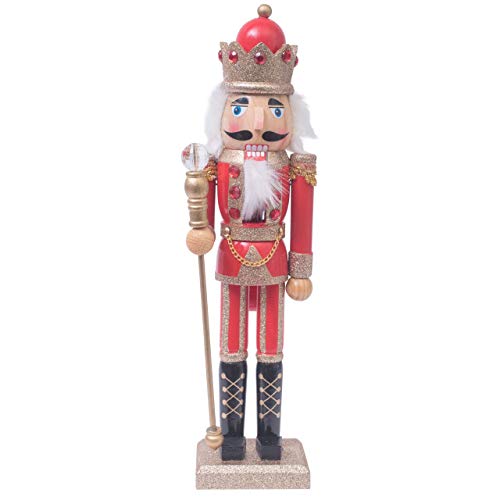 Nussknacker Deko Figur König mit Zepter rot-Gold / 38 cm/Nussknacker Holzfigur/handbemalt im Kunsthandwerks-Stil/weihnachtlich dekorieren von OBC-Kunsthandwerk