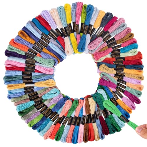 OBTANIM Stickgarn, Kreuzstichgarn, Regenbogenfarben, 150 Knäuel mit Nadeln für Armbandherstellung, Handnähen, Basteln von OBTANIM