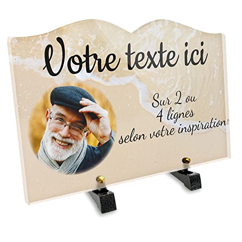 OCAP-FUNERAIRE.COM Grabschild Buch mit Foto personalisiert aus Plexiglas, Motiv Strand, verschiedene Größen, Dicke 6 mm, personalisiert auf mehrere Linien, 30 x 20 cm von OCAP-FUNERAIRE.COM