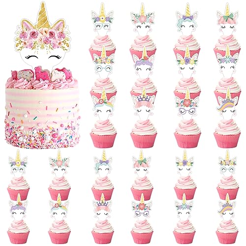 25 Stück Einhorn Cupcake Toppers,Einhorn Theme Cupcake Toppers Dekoration,Einhorn Character Cupcake Dekoration Set,Einhorn Kuchen Plug-In Dekoration,Für Mädchen Geburtstagsfeier Tortendeko von OCDSLYGB