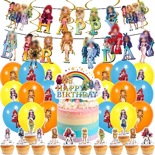 OCDSLYGB 38 Stück Rainbow Party Dekorationen, Rainbow Kindergeburtstag Birthday Party Decorations Supplies Für Kinder, Luftballons,Happy Birthday Banner Kuchen Dekoration von OCDSLYGB