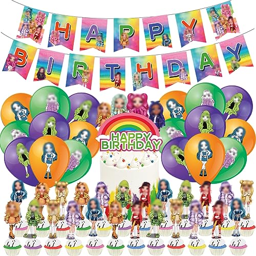 OCDSLYGB 44 Stück Rainbow Party Dekorationen, Rainbow Kindergeburtstag Birthday Party Decorations Supplies Für Kinder, Luftballons,Happy Birthday Banner Kuchen Dekoration von OCDSLYGB