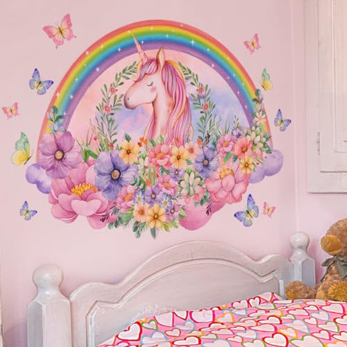 Unicorn Wall Decal, Large Rainbow Decals Unicorn Flower Peel and Stick Wall Art Stickers for Gilrs Kids Bedroom Birthday Party Unicorn Wall Decal, Large Rainbow Decals Unicorn Flower Peel and Stick Wall Art Stickers for Gilrs Kids Bedroom Birthday Party von OCHILIMA