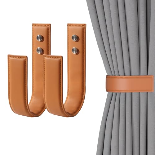 OCIOLI 2 Stück Vorhang-Raffhalter, U-förmige Vorhanghalter, PU-Leder, Vorhang-Raffhalter, Vorhang-Wandhaken, Vorhanghalter für Vorhänge (2, Kaffee) von OCIOLI
