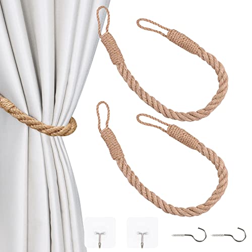OCIOLI 2 Stück Hanf Seil Vorhang Raffhalter Raffhalter für Vorhänge Vorhang Halter Dekorative Handmade Krawattenhalter Vorhanghalter Vorhang Krawattenhalter für Vorhänge (2, Khaki) von OCIOLI