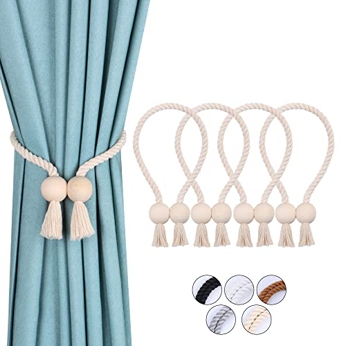 OCIOLI 4 Stück Starke magnetische Vorhang-Raffhalter, Raffhalter für vorhänge, gardinen Raffhalter, Raffhalter magnetisch, handgewebt Raffhalter, Vorhang Raffhalter (Beige - Ball, 4) von OCIOLI