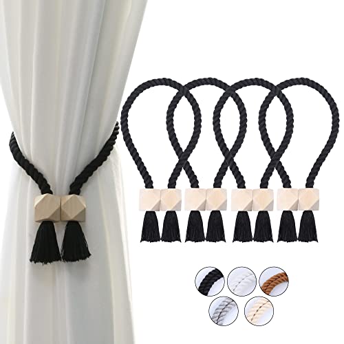 OCIOLI 2 Stück Starke magnetische Vorhang-Raffhalter, Raffhalter für vorhänge, gardinen Raffhalter, Raffhalter magnetisch, handgewebt Raffhalter, Vorhang Raffhalter (Schwarz, 4) von OCIOLI