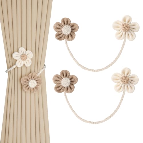 OCIOLI Handgefertigte Vorhang-Raffhalter mit Blumenmuster, ohne Bohren, DIY-Vorhanghalter, niedliches Kinderzimmer und Schlafzimmer, schicke Boho-Heimdekor-Accessoires (2, Beige) von OCIOLI
