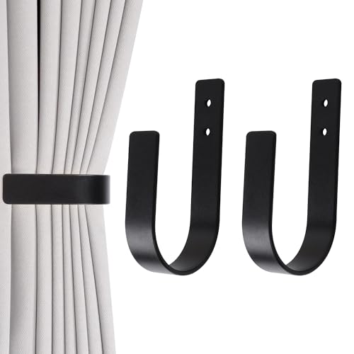 Moderne Vorhang-Raffhalter, Wandhalterung, massives Aluminium, U-förmige Vorhang-Wandhaken, Vorhanghalter, Vorhang-Raffhalter für Vorhänge, 2 Stück (2, Schwarz) von OCIOLI