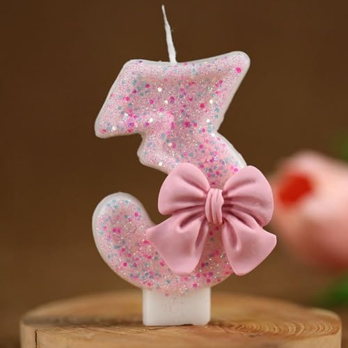 Rosa Geburtstagskerze, 7,6 cm, 0–9 Geburtstagskerzen, 3D-Schleife, glitzernd, rosa Zahlenkerzen, Geburtstagsparty, rosa Themen-Dekorationen, Zubehör, für Geburtstag, Babyparty, Jungen, Mädchen, Rosa Geburtstagskerze, 7,6 cm, 0–9 Geburtstagskerzen, 3D-Schleife, glitzernd, rosa Zahlenkerzen, Geburtstagsparty, rosa Themen-Dekorationen, Zubehör, für Geburtstag, Babyparty, Jungen, Mädchen, von OCKULT