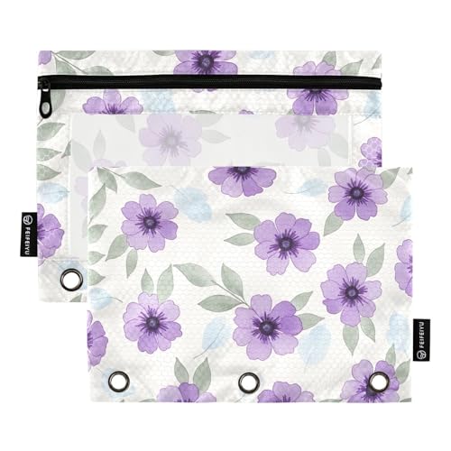 Aquarell-Bleistifttasche mit violetten Lavendelblumen, 2 Stück, 3-Ringbuch-Tasche mit verstärkten Ösen Aquarell-Bleistifttasche mit violetten Lavendelblumen, 2 Stück, 3-Ringbuch-Tasche mit verstärkten Ösen von ODAWA