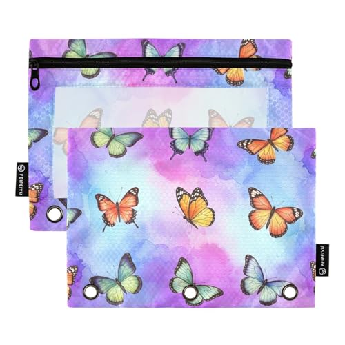 Aquarell-Schmetterlinge, 3-Ringbuch-Tasche mit glattem Reißverschluss, transparentes Fenster, Federmäppchen für Ordner, Klassenzimmer, Schule, Lehrer, 2 Stück Aquarell-Schmetterlinge, 3-Ringbuch-Tasche mit glattem Reißverschluss, transparentes Fenster, Federmäppchen für Ordner, Klassenzimmer, Schule, Lehrer, 2 Stück von ODAWA