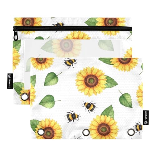 Aquarell-Sonnenblumen-Ordnertaschen, 2 Stück, 3-Ringbuch-Tasche mit glattem Reißverschluss, transparentes Fenster, Federmäppchen für Ordner Aquarell-Sonnenblumen-Ordnertaschen, 2 Stück, 3-Ringbuch-Tasche mit glattem Reißverschluss, transparentes Fenster, Federmäppchen für Ordner von ODAWA