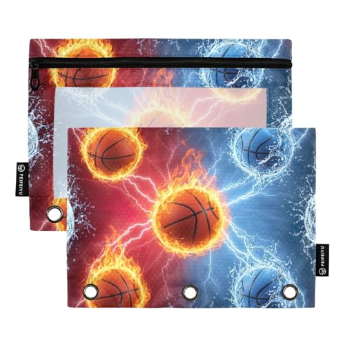 Bindertasche mit Basketbällen und Flammen, 2 Stück, Reißverschlusstasche für 3 Ringbücher, Bleistifttaschen mit Reißverschluss Bindertasche mit Basketbällen und Flammen, 2 Stück, Reißverschlusstasche für 3 Ringbücher, Bleistifttaschen mit Reißverschluss von ODAWA