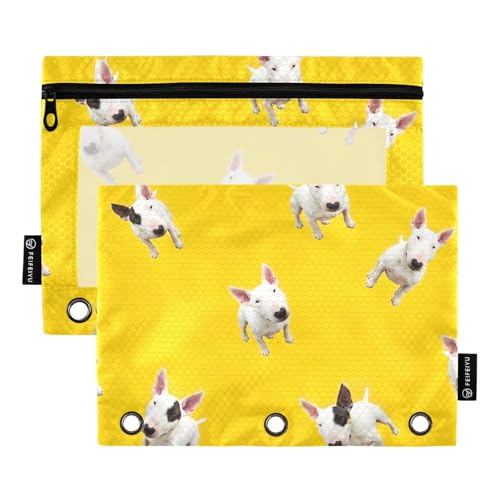 Bindertasche mit Bullterrier-Hunden, Gelb, 2 Stück, 3 Ringbücher, Federmäppchen, Reißverschluss, Federmäppchen, Kosmetiktasche Bindertasche mit Bullterrier-Hunden, Gelb, 2 Stück, 3 Ringbücher, Federmäppchen, Reißverschluss, Federmäppchen, Kosmetiktasche von ODAWA