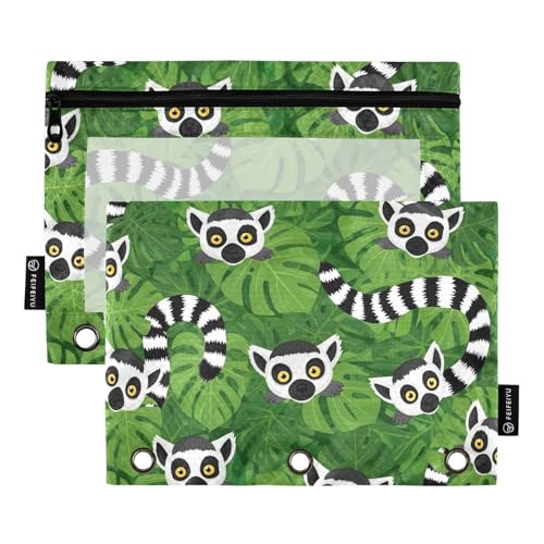 Bindertasche mit Cartoon-Lemur-Blättern, Grün, 2 Stück, 3-Ringbuch, Zubehör, große Kapazität, Federmäppchen Bindertasche mit Cartoon-Lemur-Blättern, Grün, 2 Stück, 3-Ringbuch, Zubehör, große Kapazität, Federmäppchen von ODAWA
