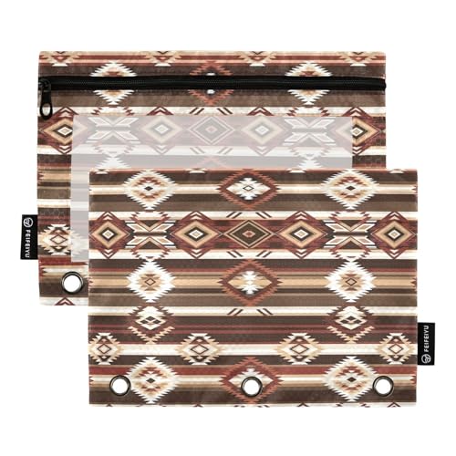 Bindertasche mit geometrischem Muster, Tribal-Design, 2 Stück, 3 Ringbücher, Bleistifttasche mit transparentem Fenster Bindertasche mit geometrischem Muster, Tribal-Design, 2 Stück, 3 Ringbücher, Bleistifttasche mit transparentem Fenster von ODAWA