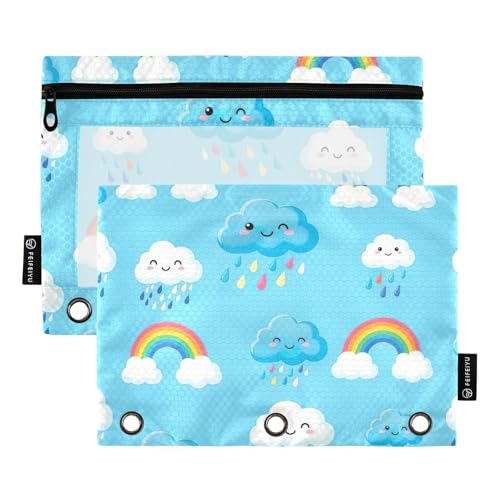 Bindertaschen mit 3 Ringbüchern mit Reißverschluss, Motiv: niedliche blaue Regenwolken, Regentropfen, 2 Stück Bindertaschen mit 3 Ringbüchern mit Reißverschluss, Motiv: niedliche blaue Regenwolken, Regentropfen, 2 Stück von ODAWA
