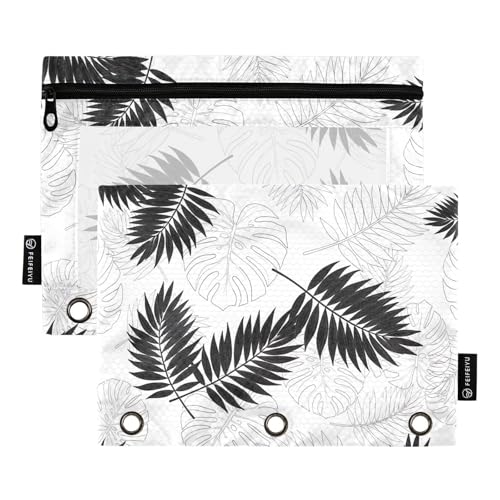 Bindertaschen mit tropischen Palmenblättern, schwarz, 2 Stück, 3-Ringbuch, Federmäppchen, Reißverschluss, Federmäppchen, Kosmetiktasche Bindertaschen mit tropischen Palmenblättern, schwarz, 2 Stück, 3-Ringbuch, Federmäppchen, Reißverschluss, Federmäppchen, Kosmetiktasche von ODAWA