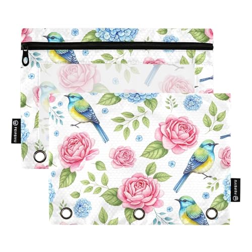 Birds Roses Federmäppchen mit 3 Ringbüchern, mit Reißverschluss, für Zuhause/Büro/Schulbedarf, 2 Stück Birds Roses Federmäppchen mit 3 Ringbüchern, mit Reißverschluss, für Zuhause/Büro/Schulbedarf, 2 Stück von ODAWA