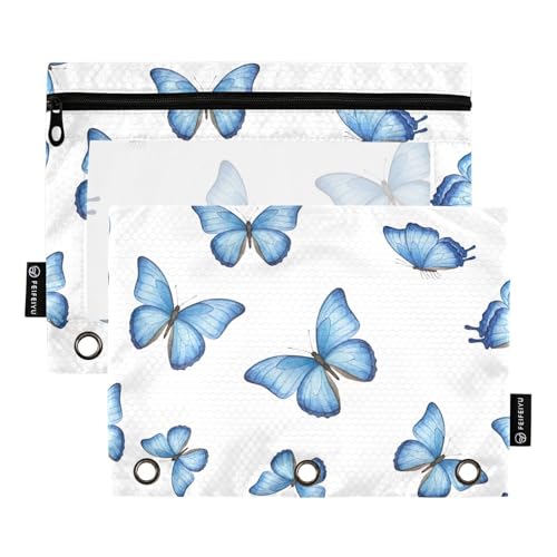 Blaue Schmetterlinge, Aquarell-Weiß, 3-Ringbuch, Zubehör mit verstärkten Ösen, Schule, Büro, Organizer für Kinder, Teenager, Mädchen, Erwachsene, Studenten, 2 Stück von ODAWA