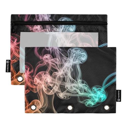 Bunter Flow-Bleistifttasche, schwarz, 2 Stück, 3-Ringbuch-Tasche, Reißverschluss, Federmäppchen, Kosmetiktasche Bunter Flow-Bleistifttasche, schwarz, 2 Stück, 3-Ringbuch-Tasche, Reißverschluss, Federmäppchen, Kosmetiktasche von ODAWA