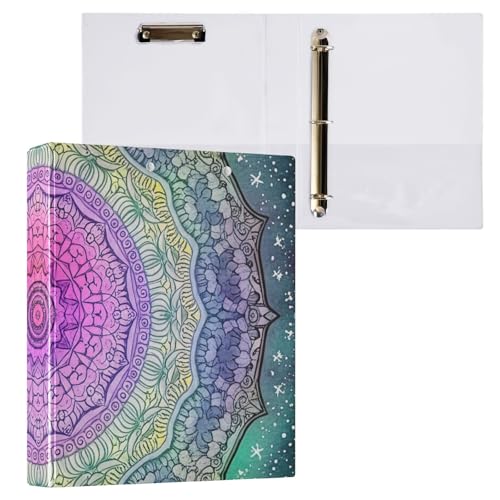 Buntes Mandala-Klemmbrett mit drei Ringbüchern, Ordner mit Profil-Klemmbrett, 2,5 cm, runde Ringe, Ordner, Organizer, 2 Stück Buntes Mandala-Klemmbrett mit drei Ringbüchern, Ordner mit Profil-Klemmbrett, 2,5 cm, runde Ringe, Ordner, Organizer, 2 Stück von ODAWA