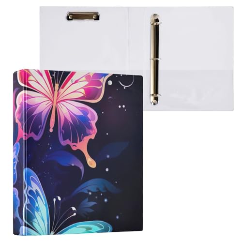 Butterflies Neon Binder Klemmbrett 3 Ringbücher Binder Organizer für Schule und Büro, 1 Stück von ODAWA