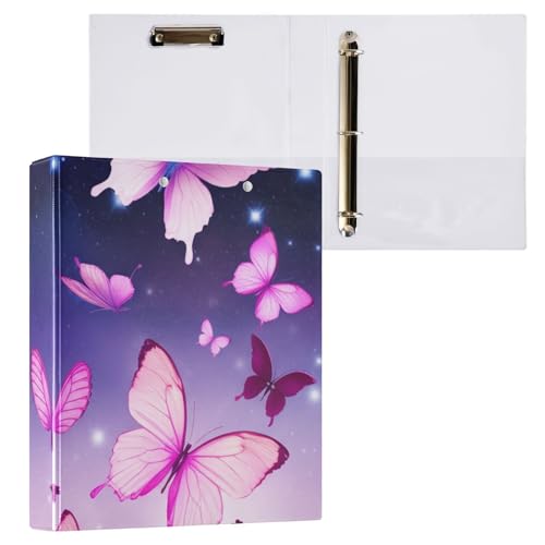 Butterflies Night Sky Binder Klemmbrett Drei Ringbücher Ordner mit Profil Klemmbrett Datei Ordner für Bürobedarf, 1 Packung von ODAWA