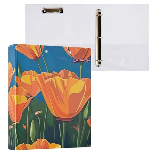 California Poppies Klemmbrett mit 3 Ringbüchern, 2,5 cm, runde Ringe, Ordner, Organizer, 2 Stück von ODAWA