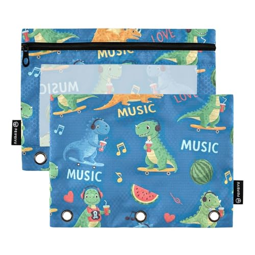 Cartoon-Dinosaurier-Musik-Bindertasche, 2 Stück, 3-Ringbuch, Bleistifttasche mit transparentem Fenster Cartoon-Dinosaurier-Musik-Bindertasche, 2 Stück, 3-Ringbuch, Bleistifttasche mit transparentem Fenster von ODAWA