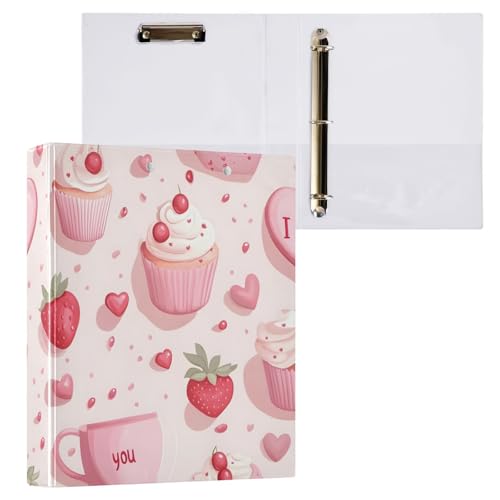 Cute Cakes Cupcakes Erdbeeren Binder Klemmbrett 3-Ringbuch für Briefgröße Papier für Briefgröße (21,6 x 27,9 cm), 2 Stück von ODAWA