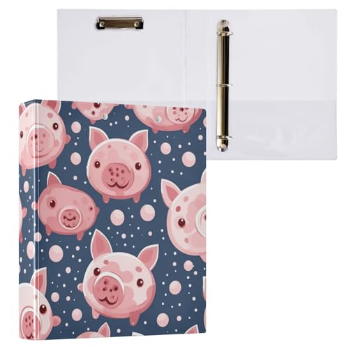 Cute Pig Klemmbrett, rund, 3-Ring-Ordner, Aktenordner für Bürobedarf, Marineblau, 1 Stück von ODAWA